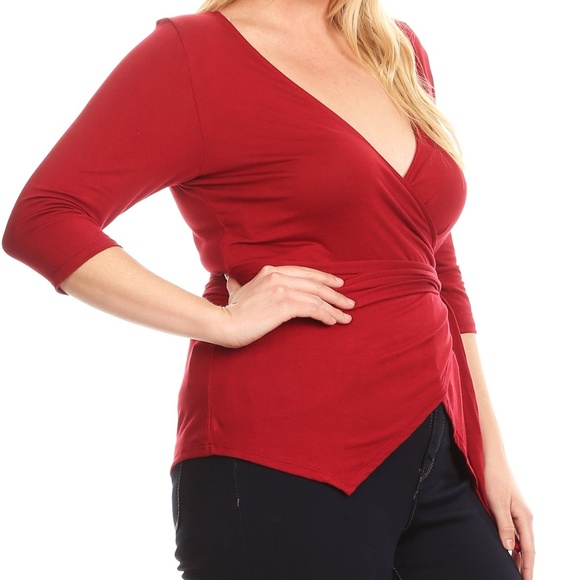Lilian Plus Size Waist Tie Asymmetrical Top - Picture 3 of 7